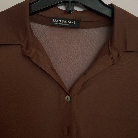 Brown mesh button up long sleeve - Picture 3 of 4